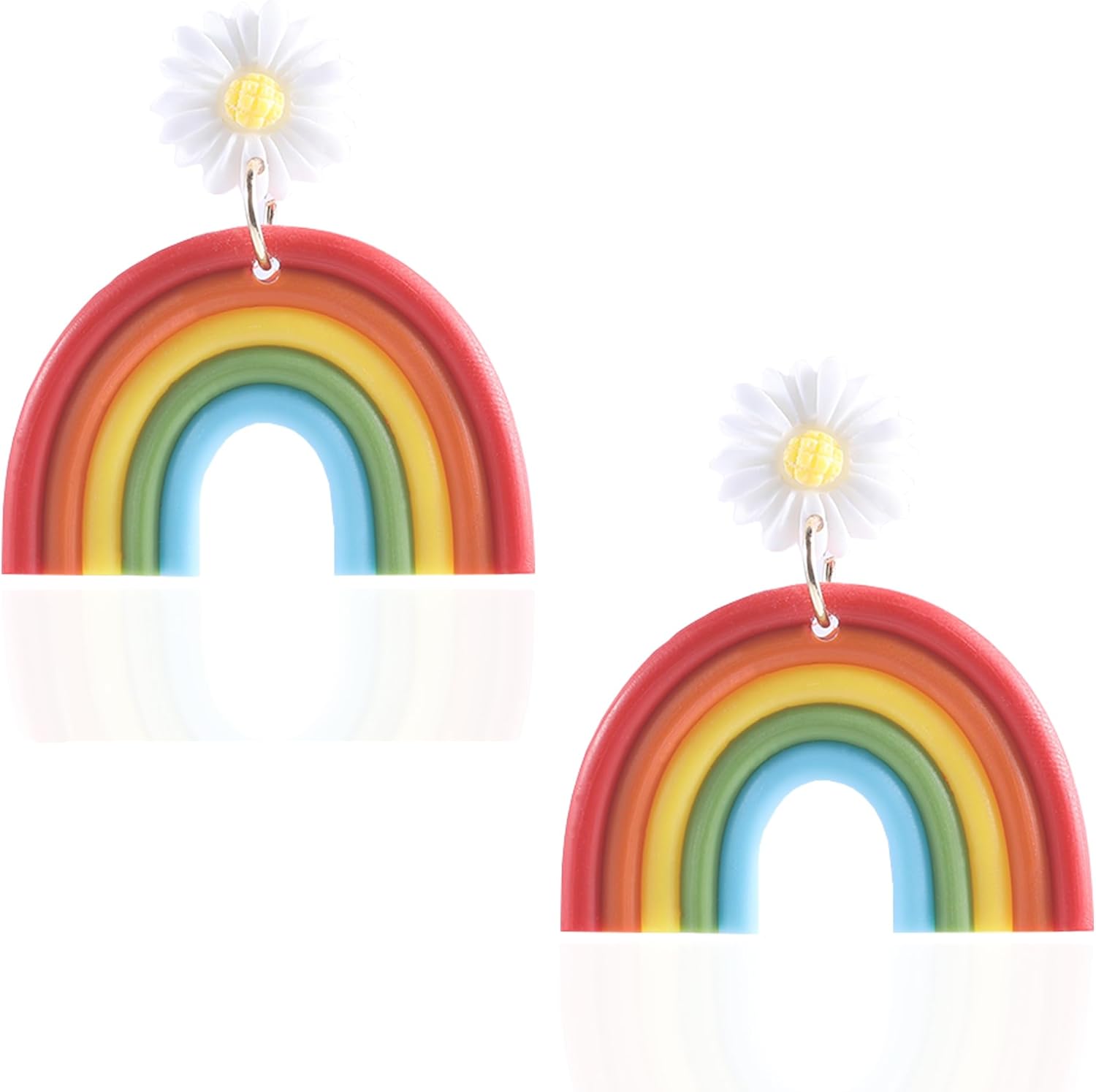Boho Polymer Clay Rainbow Earrings for Women Dangling, Cute Multicolor Handmade Vintage Bohemian Tassel U Shape Oval and Round Shape Ceramic Clay Drop Earrings Pendant Bulk Jewelry
